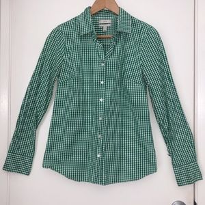 J.CREW Stretch Perfect Button Up Green Gingham SM